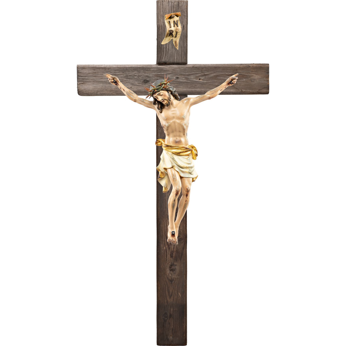 Cristo Pisa con espinas en cruz Madera vieja